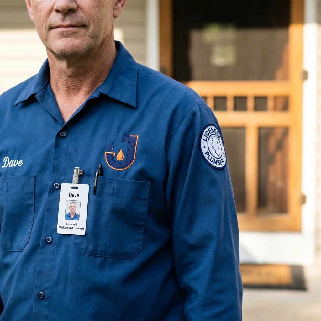 Licensed plumber showing ID badge in Cedar Bluff, AL
