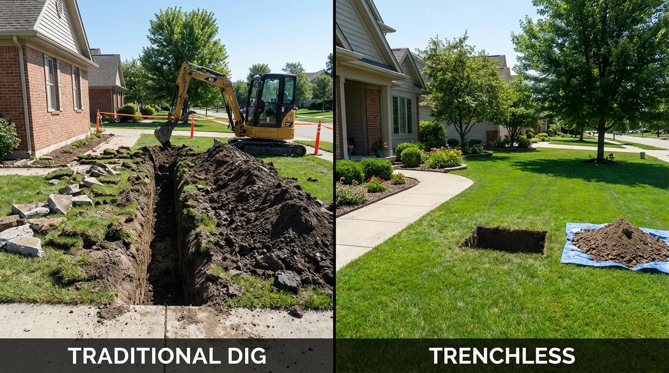 Trenchless sewer repair with minimal yard damage versus traditional excavation in Cedar Bluff, AL